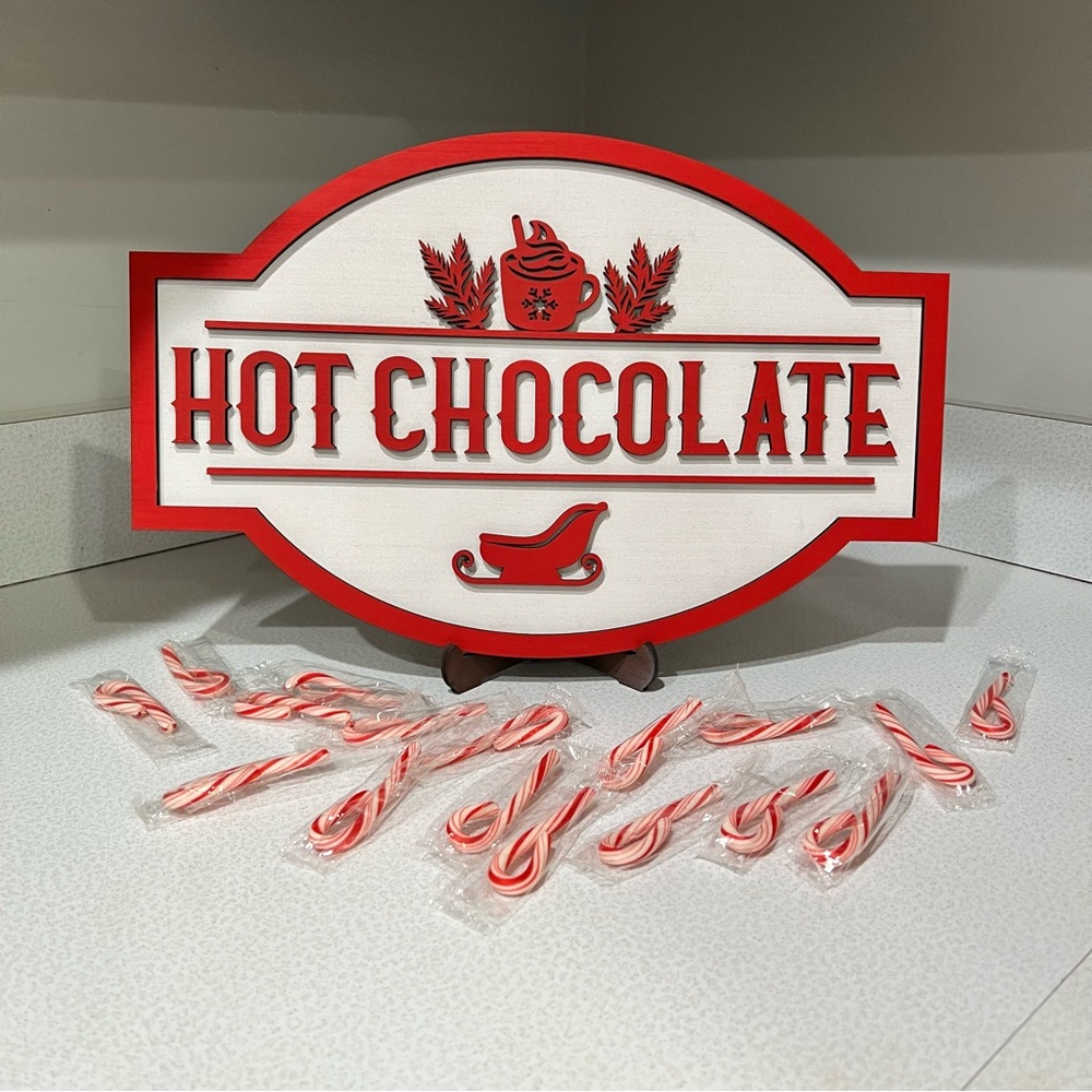 Handmade Laser Cut Hot Chocolate Sign, Wooden Winter Decorations